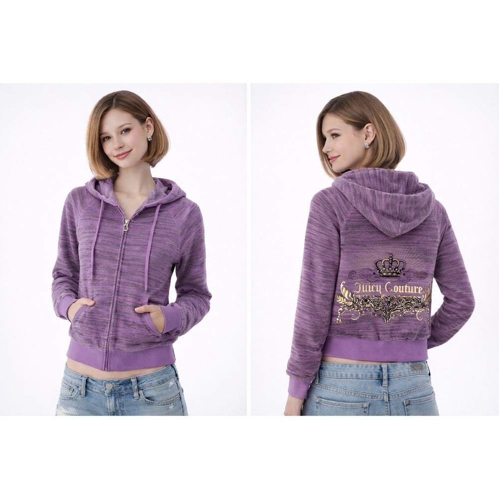 Juicy Couture Crown Logo Hoodie  Velour Purple Zip Y2K Bling XS